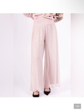 Wide Leg Chiffon silk blend Pants in Blush Pink